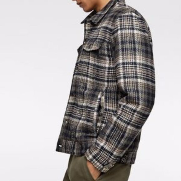 Zara Black Grey & Tan Plaid Jacket Shacket Coat Lumberjack Size Medium - Picture 2 of 10